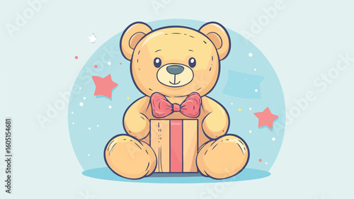 Simple Line Vector of Adorable Plush Teddy Bear - Perfect Gift Idea
