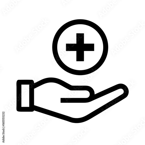 Minimalist First Aid Icon  Line Art Healthcare Hand with Cross