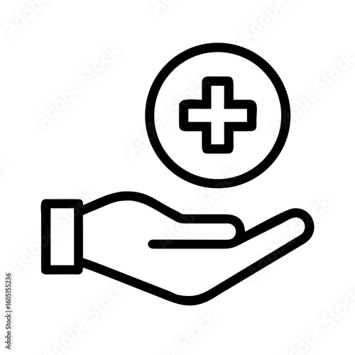 Minimalist First Aid Icon  Line Art Healthcare Hand with Cross