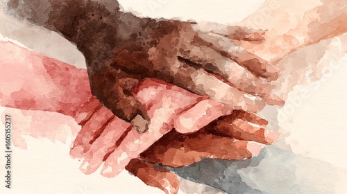 Intertwined Hands Watercolor Painting Celebrating Diversity and Unity