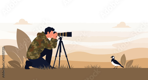 Nature Enthusiast Capturing Bird Wildlife Photography in Natural Habitat