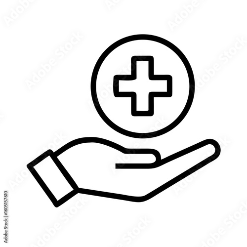 Minimalist First Aid Icon  Line Art Healthcare Hand with Cross
