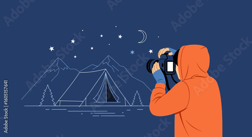Night Photography Adventure Capturing Starry Skies Over Majestic Mountain Campsite