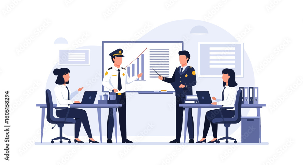 Obraz premium Police Officers Conduct Training Session Presenting Business Growth Strategy