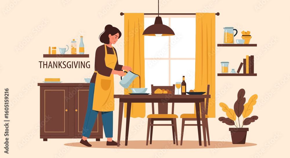 Fototapeta premium Preparation Is Key To A Successful Thanksgiving Dinner In A Welcoming Home