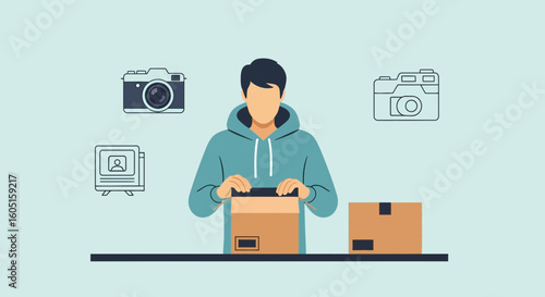 Man Preparing Photo Equipment, Professional Photography and Media Distribution Package