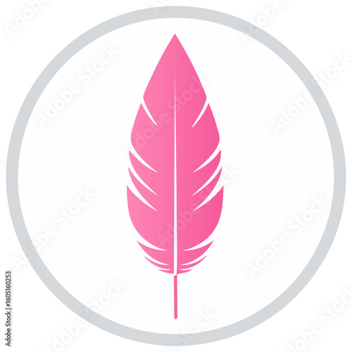 Pink Feather Emblem in a Circle Frame, Artistic Icon, Aesthetic Element