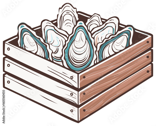 Fresh Oysters in a Wooden Crate Ready for Serving at a Seafood Feast