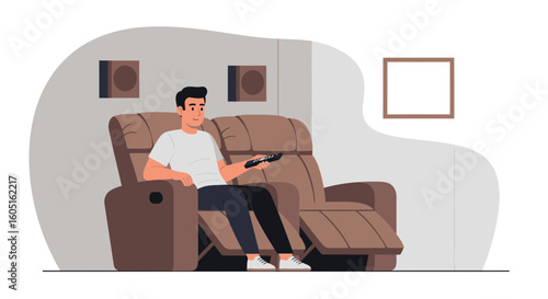 Man Relaxing On Recliner Chair In The Comfort Of His Living Room