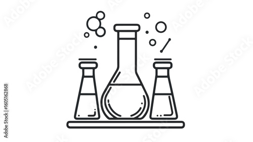 Simple Line Art of Black and White Chemistry Flask for Professional Designs