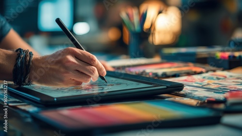 Artist working on digital tablet