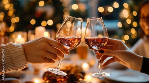 Celebration With Glasses Raised in Toast During Festive Gathering at Night