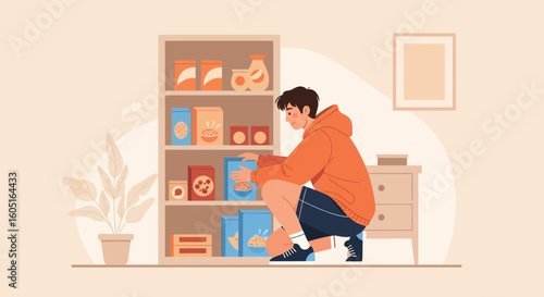 Organizing Pantry Food Supplies At Home Illustration For Various Projects