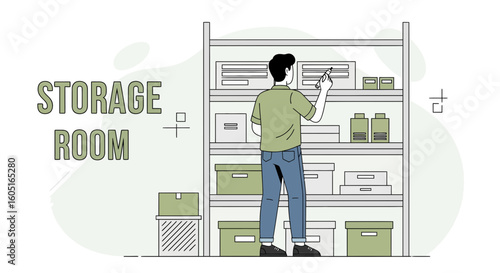 Organizing Warehouse Shelves With Inventory Checklist And Boxes In Order