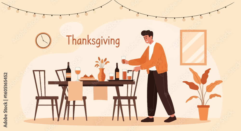 Fototapeta premium Preparing The Table For A Festive Thanksgiving Celebration With Loved Ones
