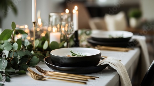 Elegant Table Setting With Greenery and Candles for a Festive Gathering in a ...