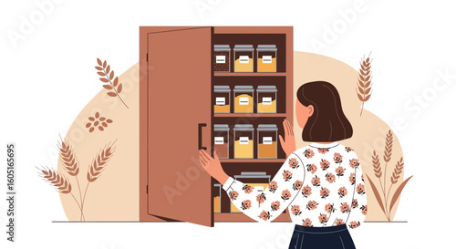 Pantry Organization At Home Woman Preparing To Cook Food On Kitchen