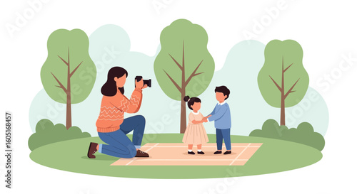 Professional Family Photographer Captures Children Memories Outdoors In Serene Park Setting