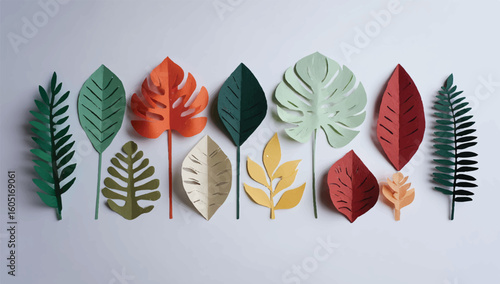 Creative Paper Cut Tropical Leaves Arrangement for Stylish Decor and Summer Inspired Designs a Colorful and Textured Botanical Display