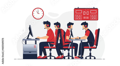 Professional Gamers Competing in Esports Tournament with Team Coordination