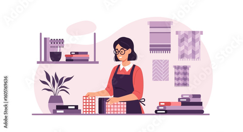 Professional Interior Designer Choosing Fabric Samples For Home Decor Projects