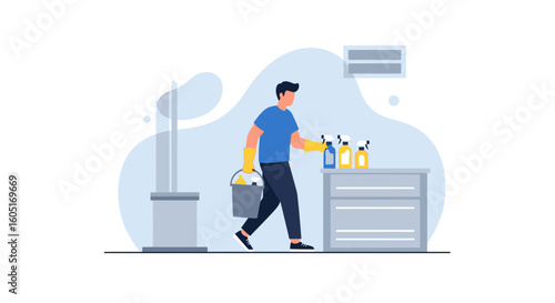 Professional Janitor Doing Cleaning Works At Home Or Office Service