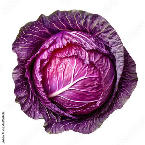 Red cabbage head close up fresh vegetable healthy food ingredient isolated art on transparent background
