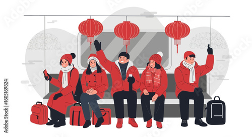 People Commuting During The Chinese New Year Celebration Inside Subway
