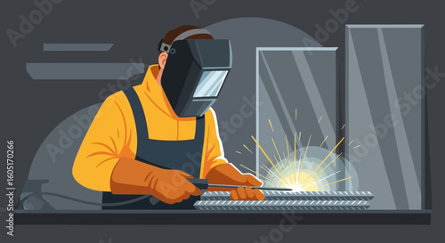 Skilled Welder Working With Metal Rebar and Protective Gear In Action