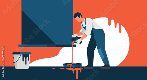 Professional Painter Pouring Color Preparing For Interior Redecoration Project