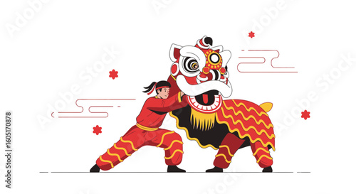Vibrant Chinese Lion Dance Performance Celebrating Traditional Culture And Festive Occasions