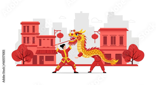 Vibrant Dragon Dance Celebrating Chinese Lunar New Year Festivities