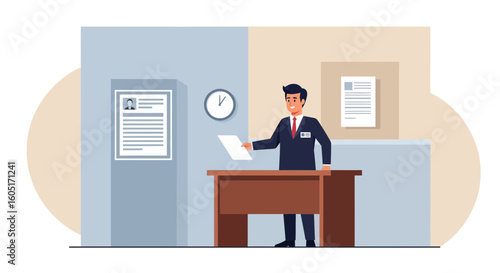 Manager Reviewing Applications In The Office During Recruitment Process