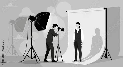 Professional Photo Shoot With Softbox Lighting And Model In Studio Setting