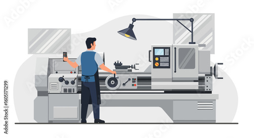 Manufacturing Precision With Lathe Machine At Workshop Under Bright Industrial Light