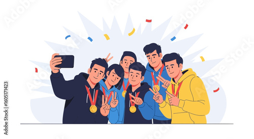 Victorious Team Celebrates With a Selfie After Winning Gold Medals