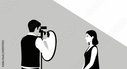 Professional Photographer At Work Taking A Portrait Of Elegant Woman Model