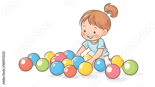 Cheerful Child Playing with Colorful Balls - Joyful and Vibrant Illustration
