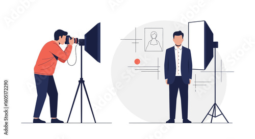 Professional Photographer Capturing Portrait In Studio With Lighting Setup