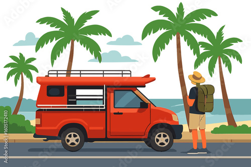 Vector illustration of a traditional Thai Tuk Tuk in Phuket, Thailand