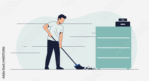 Person Sweeping Floor With Broom For Home Hygiene And Cleanliness Concept