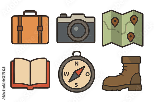 Essential items for adventurous travelers comprise luggage, photographic equipment, navigational tools, and various dining choices