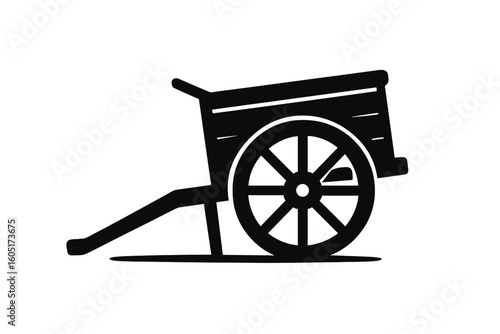 Vector illustration of a hand-pulled rickshaw in silhouette form