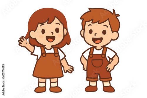 Vector illustration of a Chukcha Yakut Eskimo boy and girl wearing traditional Alaska clothing and hats, isolated on a white background
