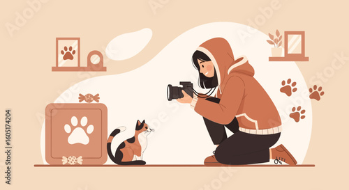 Photographer Capturing Adorable Moment Of A Playful Cat Indoors At Home
