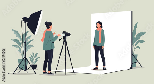 Professional Photography Session Illustrating a Portrait Shoot with Studio Equipment