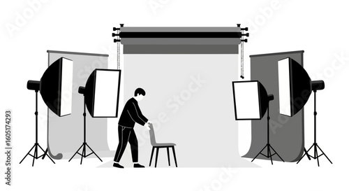 Professional Photography Studio With Backdrop Lights And Equipment For Photo Shoot