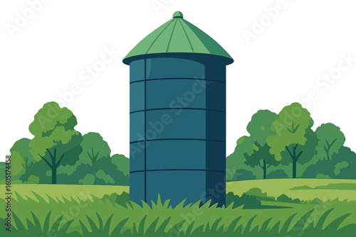 Illustration of Biomass and Biofuel Power Plant in Relation to Nature, Environment, Climate Change, and Renewable Energy
