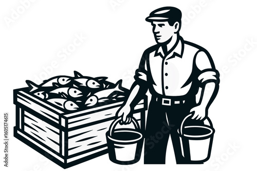 Man creating compost, illustrating recycling through continuous line art, a composting concept
