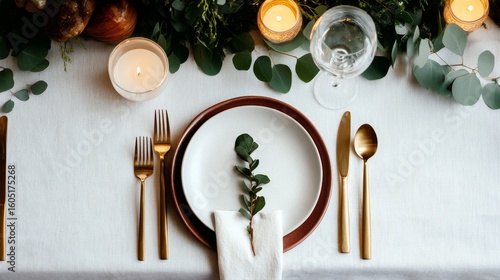 Elegant Table Setting With Greenery and Candles for a Festive Gathering in a ...